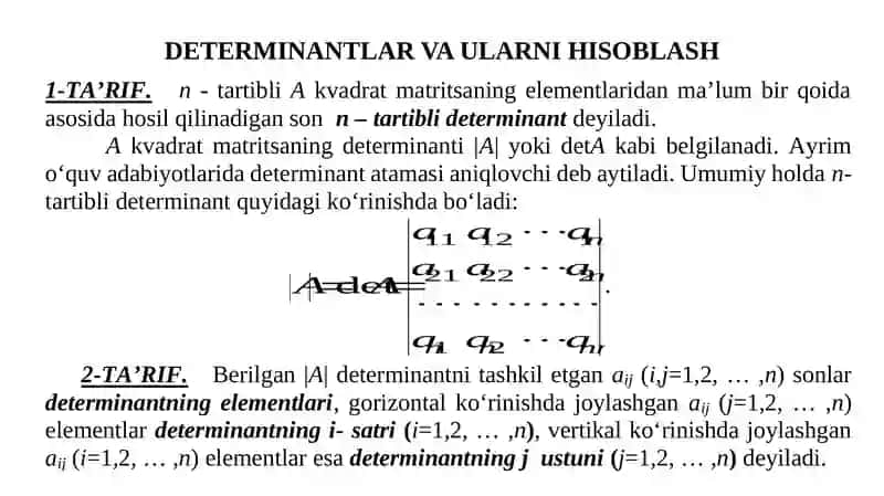DETERMINANTLAR VA ULARNING XOSSALARI 2