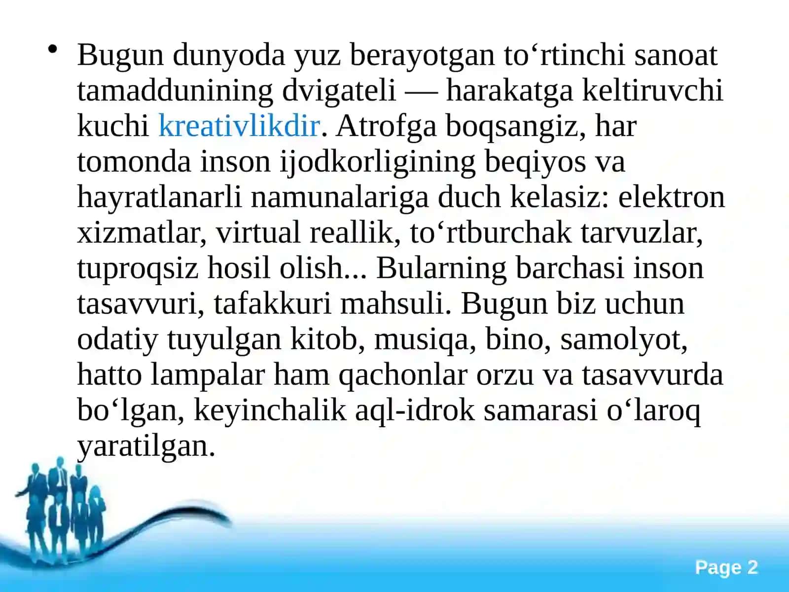 Biznes jarayonlarini tashkil etishda kreativ fikrlashning o'rni 2