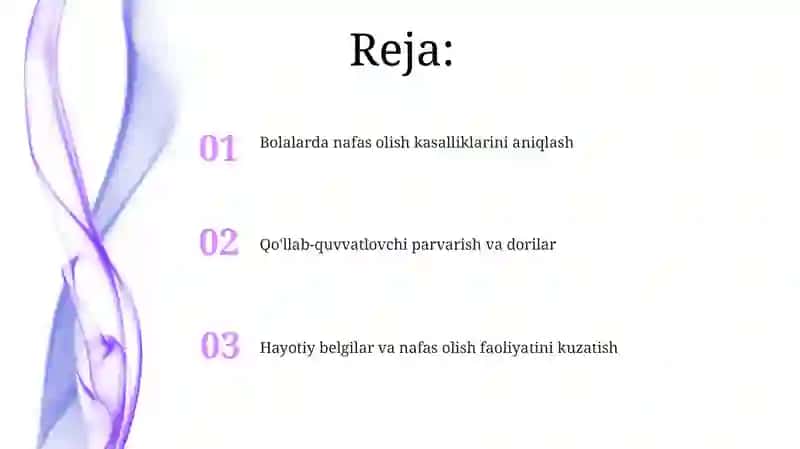 Nafas olish aʼzolari kasalliklari bilan kasallangan bolalar kuzatuvi va parvarishi 2