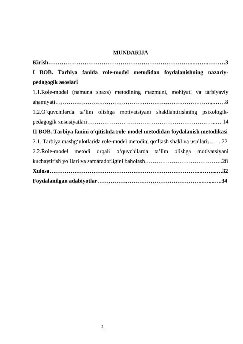 :TARBIYA FANINI O' QITISHDA ROLE-MODEL METODIDAN FOYDALANIB O’QUVCHILARDA TA’LIM OLISHGA MOTIVATSIYA UYG’OTISH. 2