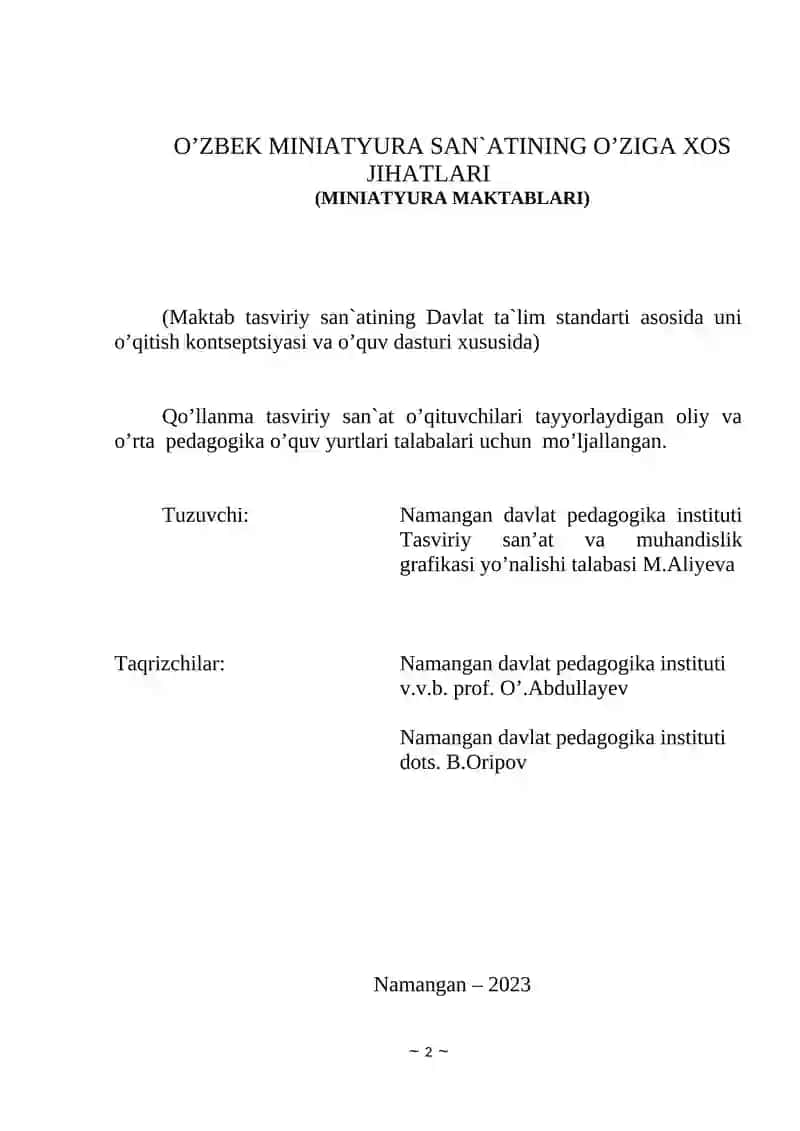 O'ZBEK MINIATYURA SAN`ATINING O’ZIGA XOS JIHATLARI 2