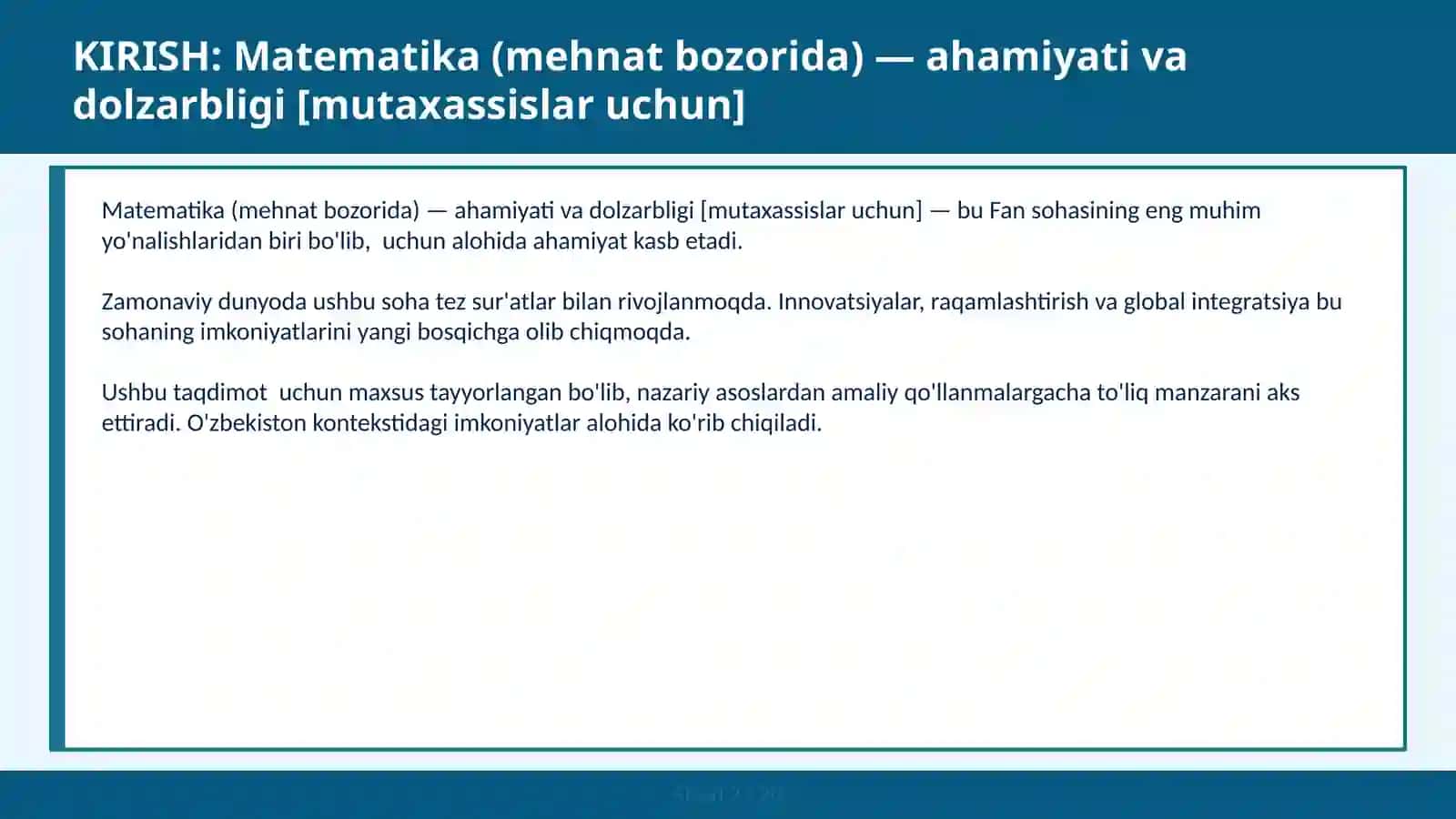 Matematika (mehnat bozorida) — ahamiyati va dolzarbligi [mutaxassislar uchun] 2