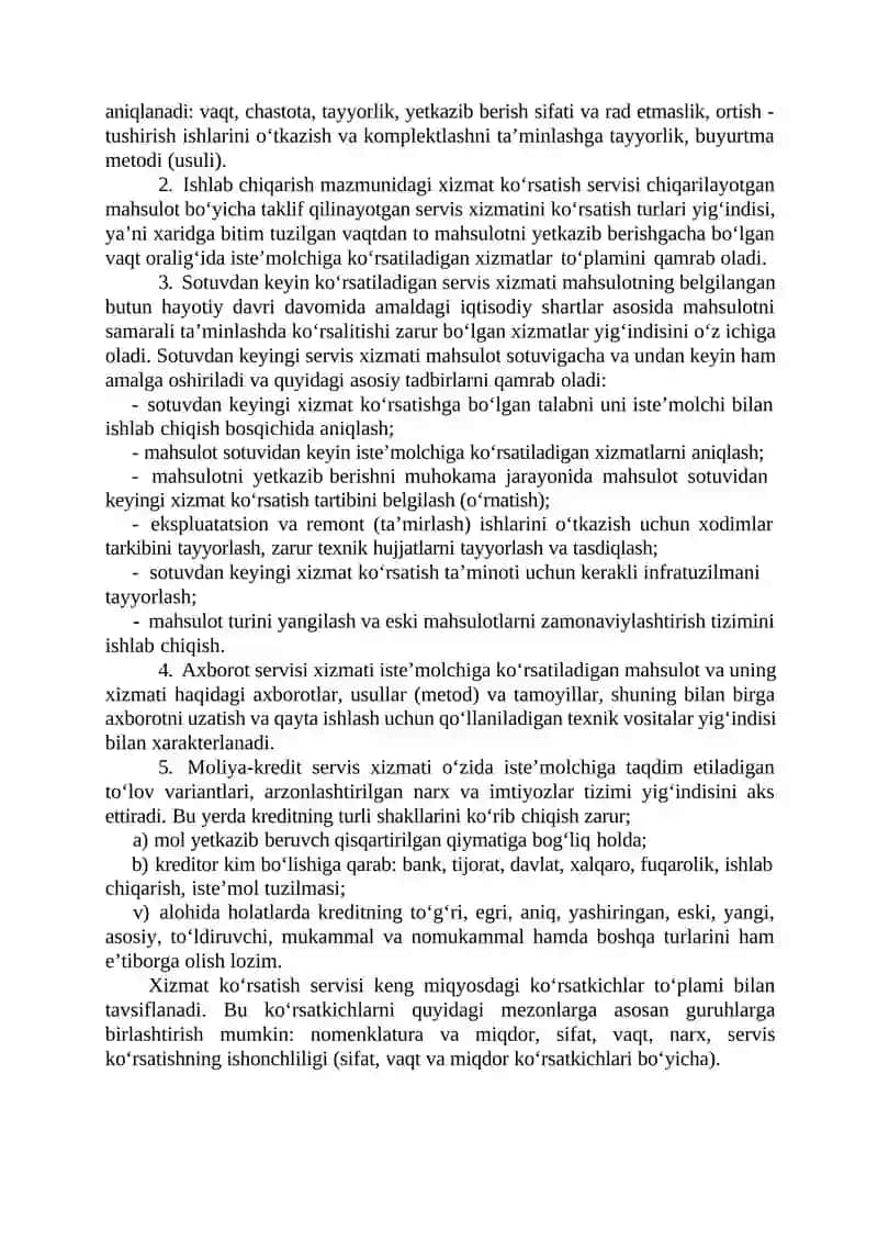 Servis xizmatining logistikasi 2