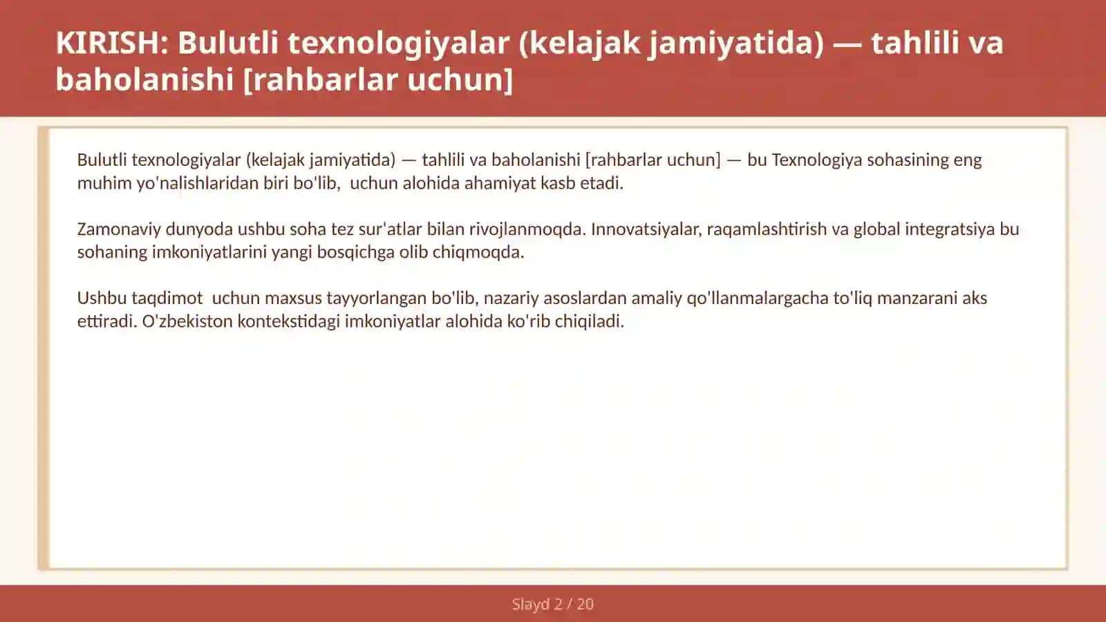 Bulutli texnologiyalar (kelajak jamiyatida) — tahlili va baholanishi [rahbarlar uchun] 2