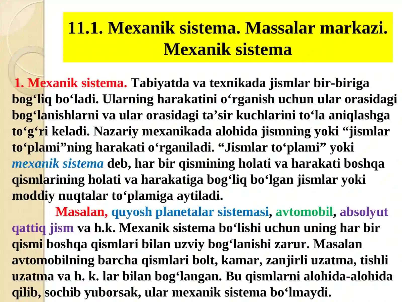 Mexanik Tizim Dinamikasi 2