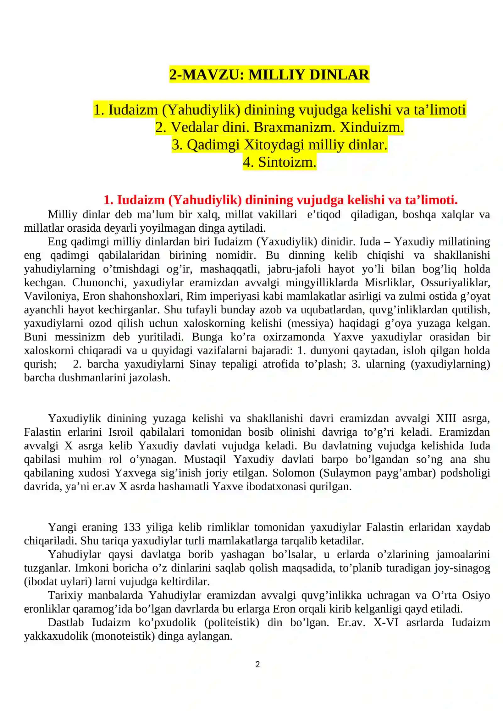 MILLIY DINLAR 2