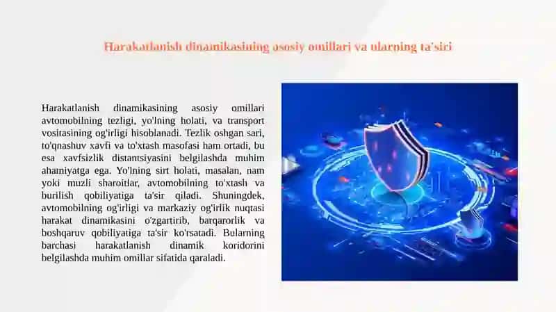 Avtomobilning harakatlanish dinamik koridori va xavfsizlik distantsiyasi 2