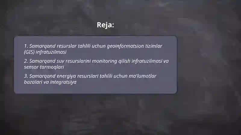 Samarqand resurslar tahlili infratuzilmasi 2
