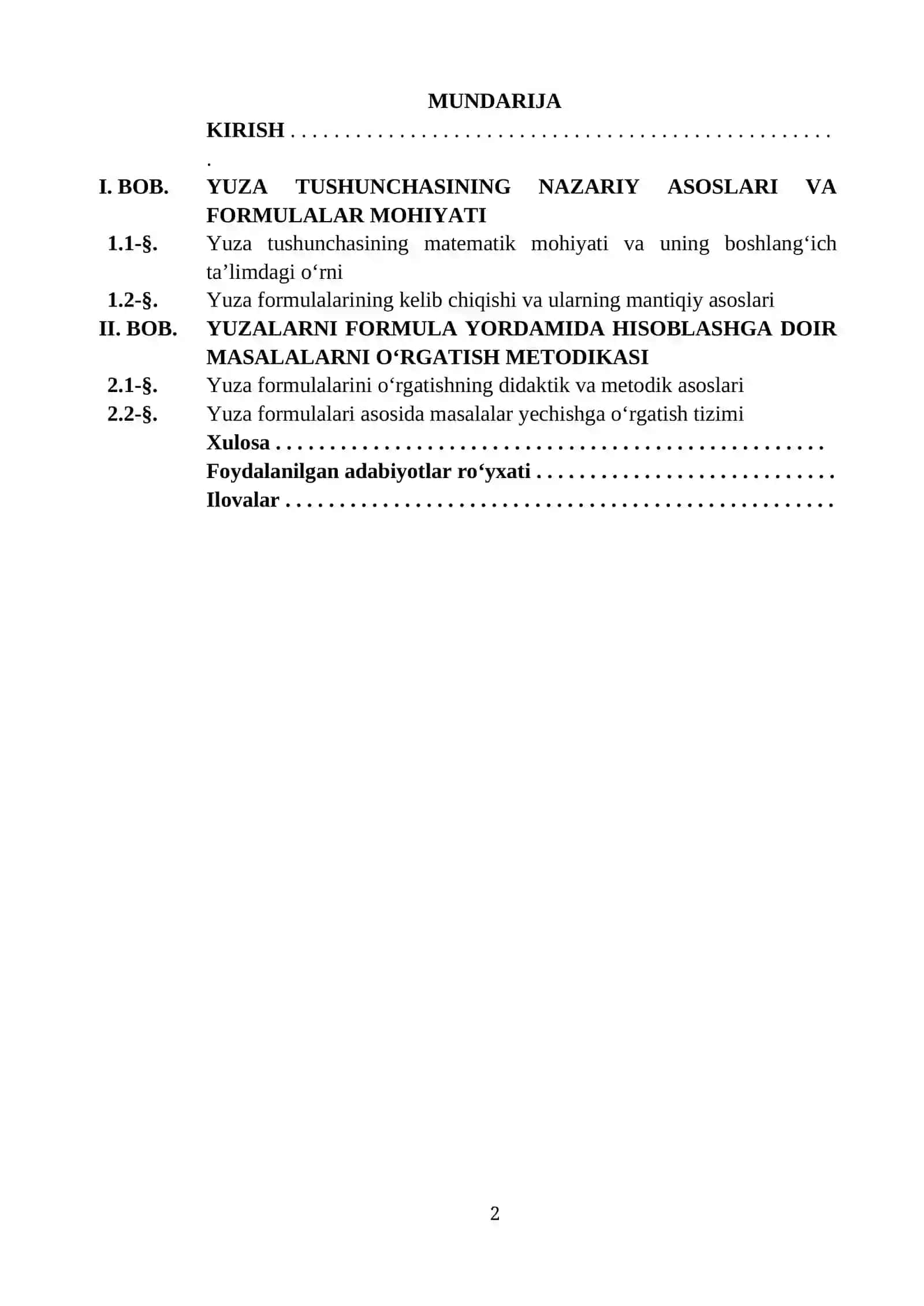 "YUZALARNI FORMULA YORDAMIDA HISOBLASHGA DOIR MASALALARNI O‘RGATISH METODIKASI" 2