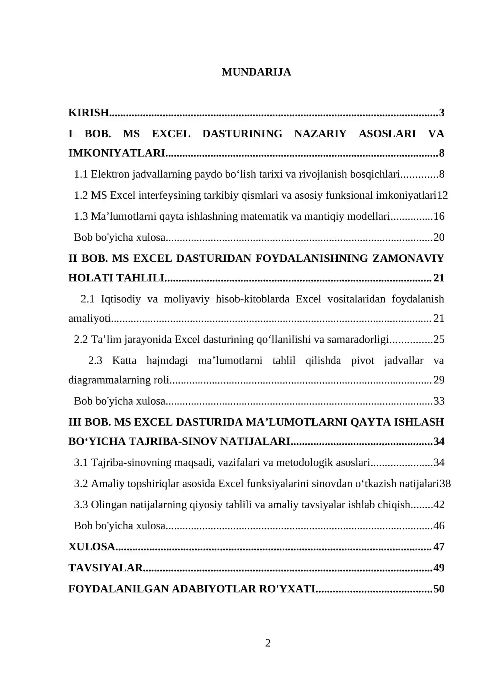 MS Excel dasturi 2