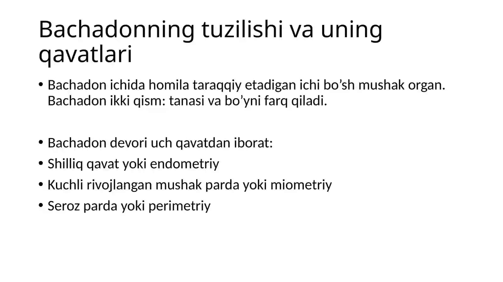 Ayollar jinsiy tizimi. Bachadon. Sutbezlari 2