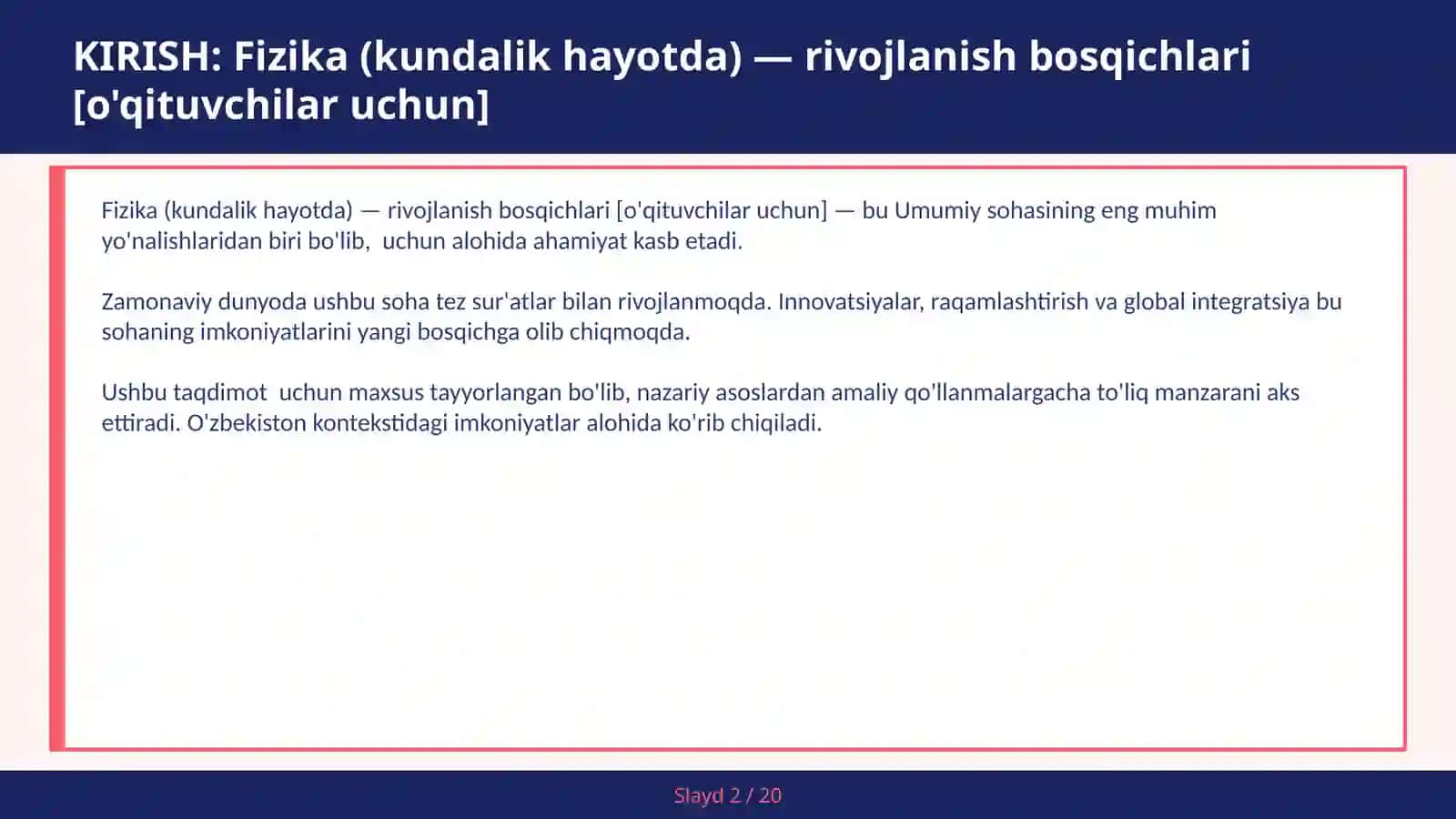 Fizika (kundalik hayotda) — rivojlanish bosqichlari [o'qituvchilar uchun] 2