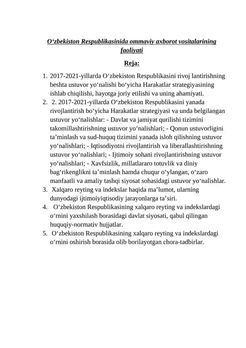 Oʻzbekiston Respublikasinida ommaviy axborot vositalarining faoliyati 2