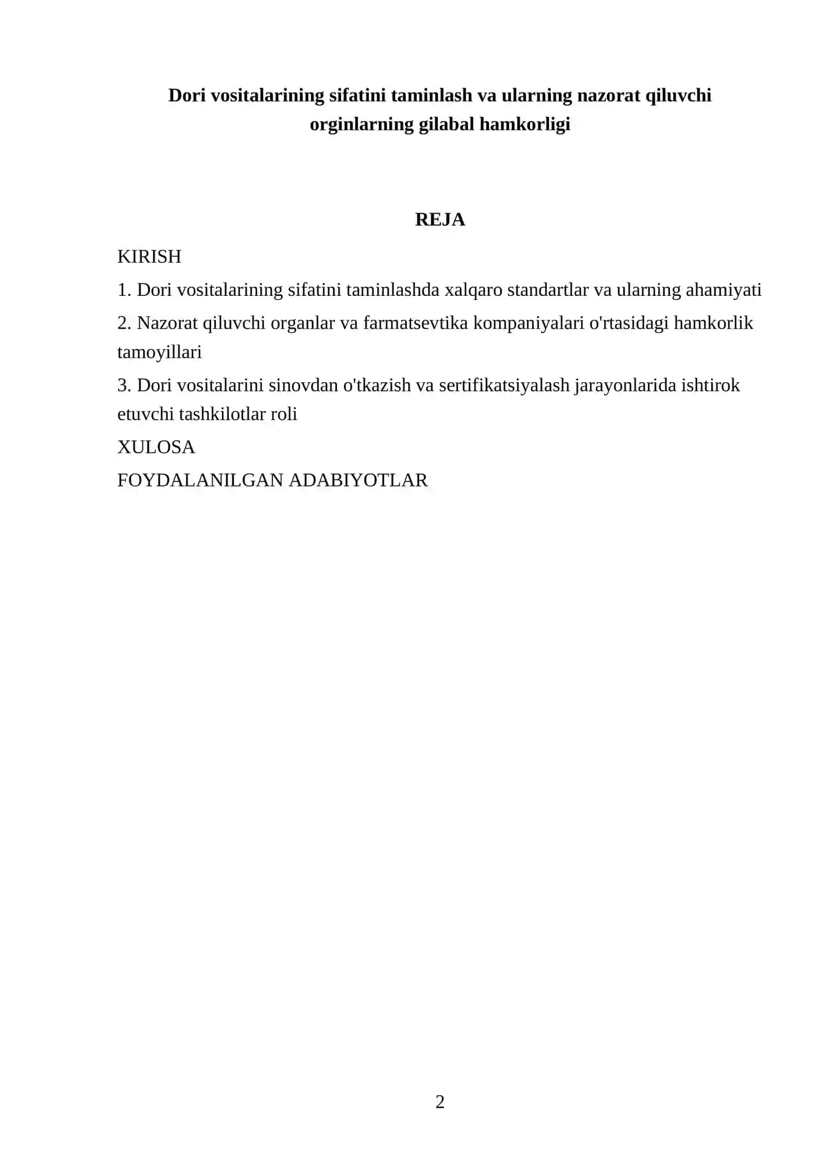 Dori vositalarining sifatini taminlash va ularning nazorat qiluvchi orginlarning gilabal hamkorligi 2