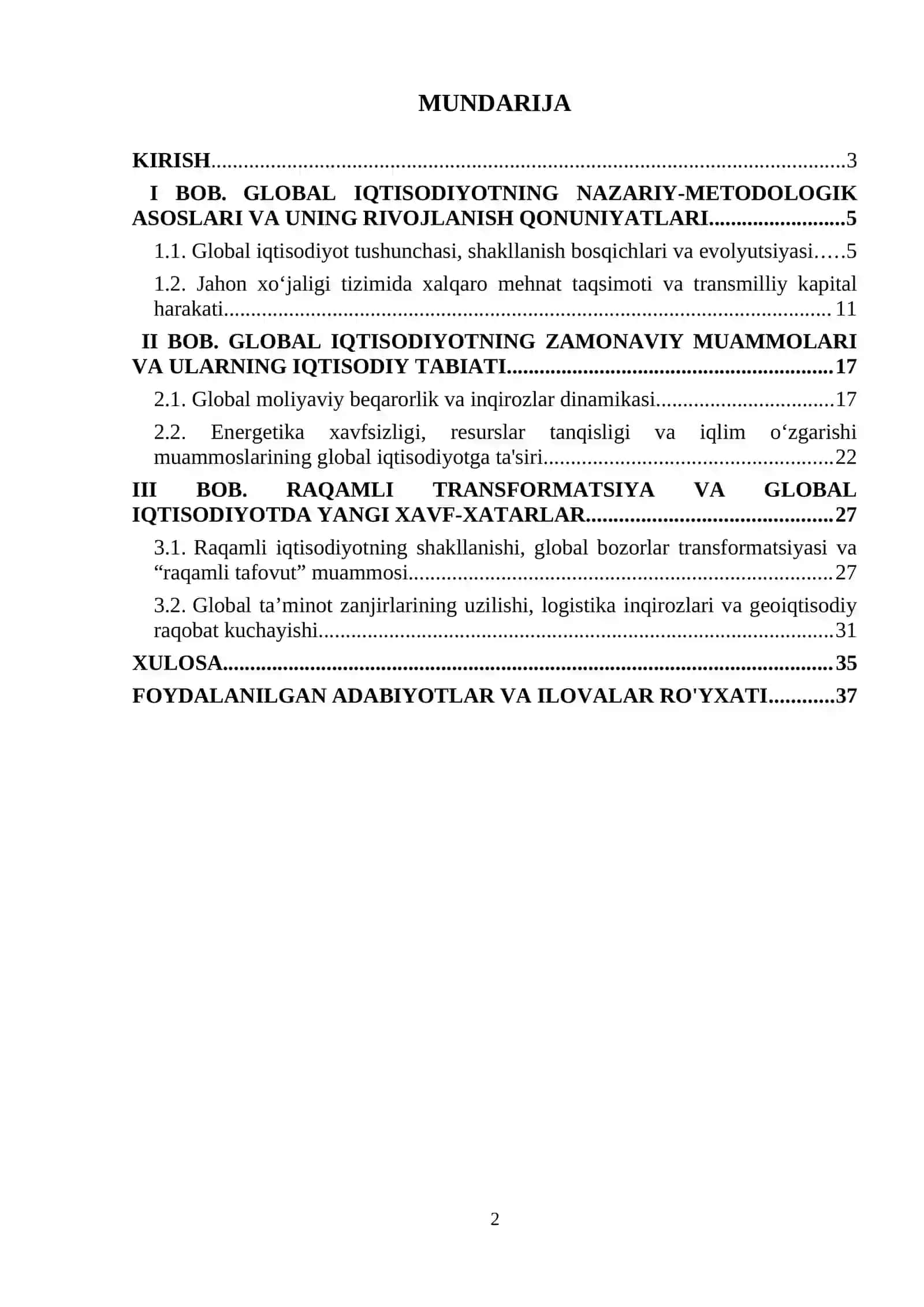 Global iqtisodiyotning zamonaviy muammolari va ularni hal etish yo'llari 2