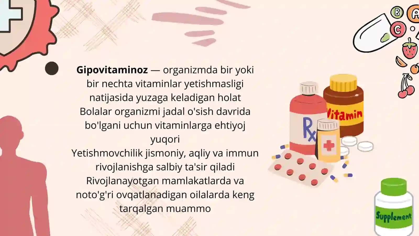 Bolalarda gipovitaminozlar va ularning profilaktikasi — 11 betlik tibbiy prezentatsiya 2