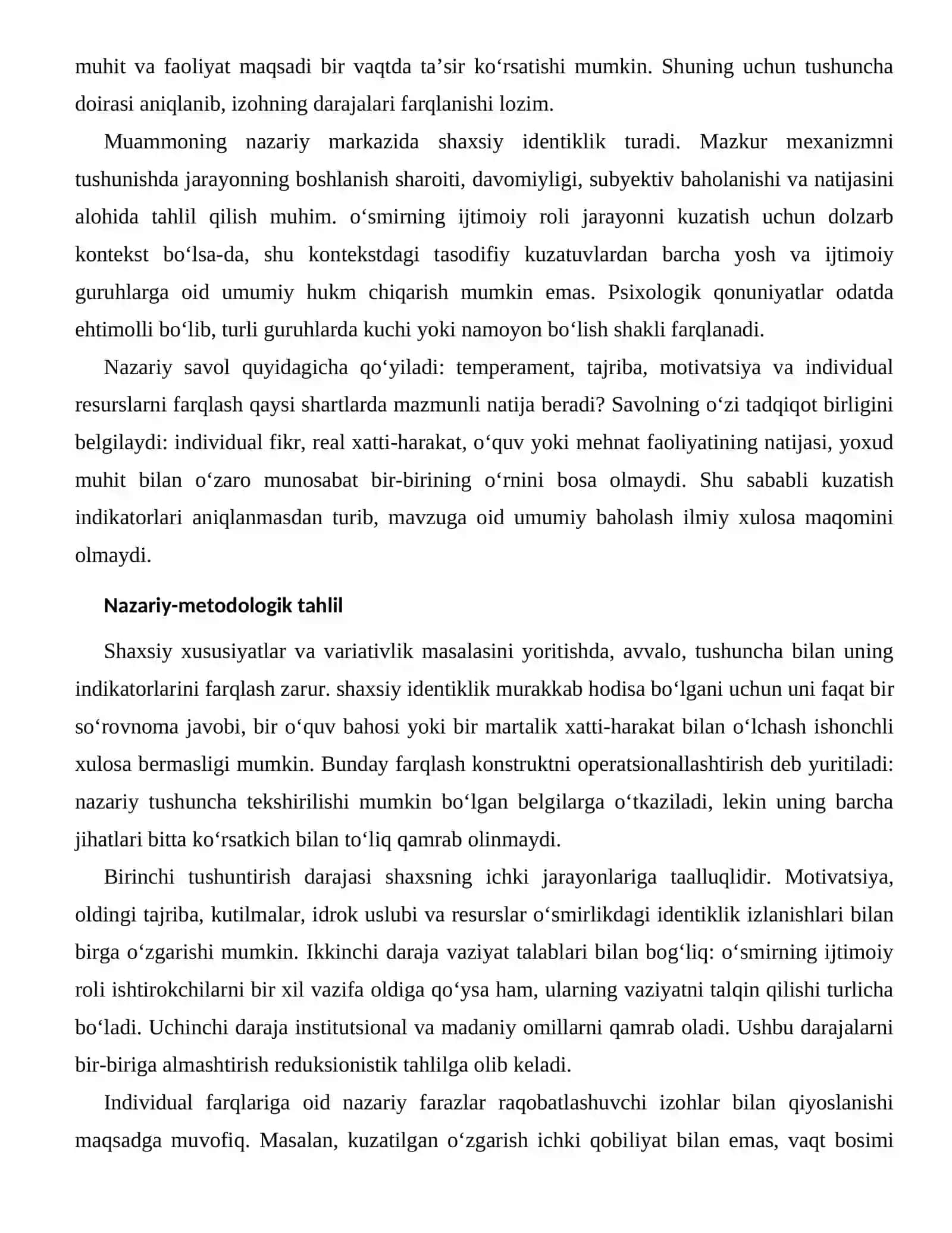 O‘SMIRLIKDAGI IDENTIKLIK IZLANISHLARI — INDIVIDUAL FARQLARI 2