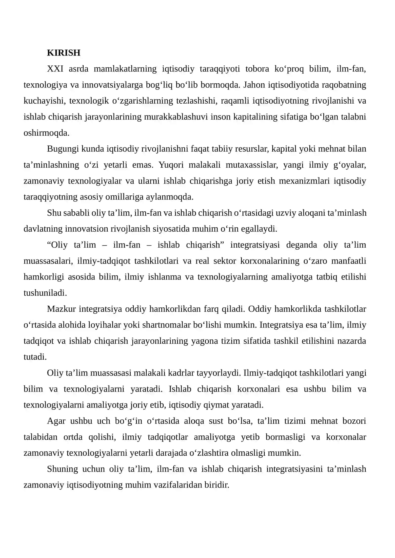 Oliy ta’lim – ilm-fan – ishlab chiqarish” integratsiyasini ta’minlash mexanizmlari 2