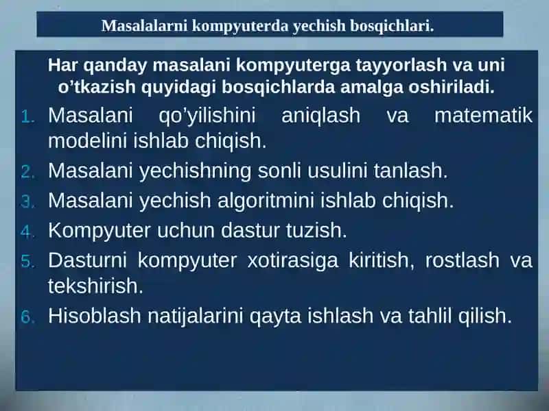 Algoritmlashtirish va dasturlash asoslari 2