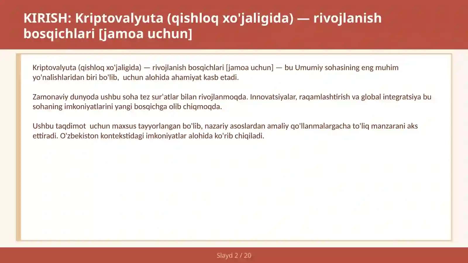 Kriptovalyuta (qishloq xo'jaligida) — rivojlanish bosqichlari [jamoa uchun] 2