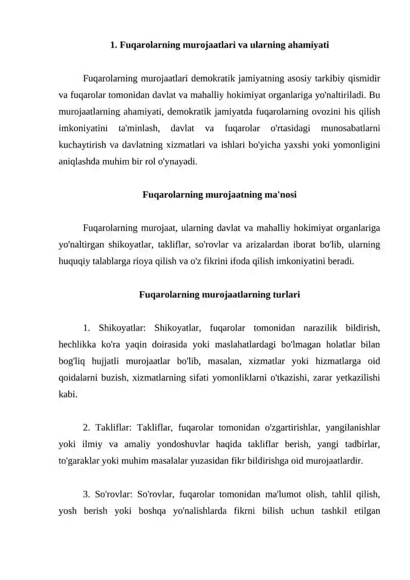 Fuqarolarning murojaatlari 2