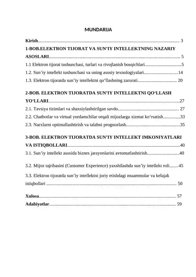 Elektron tijoratda sun’iy intellektni qo‘llash yo’llari va imkoniyatlari 2