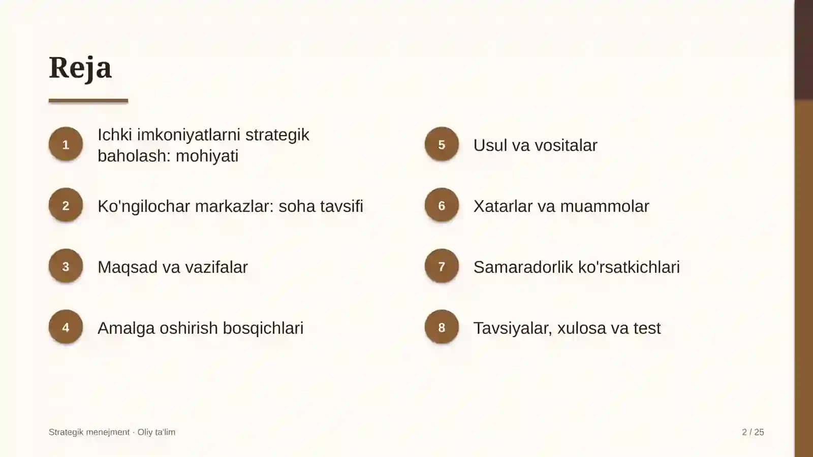 Ko'ngilochar markazlarda ichki imkoniyatlarni strategik baholash 2