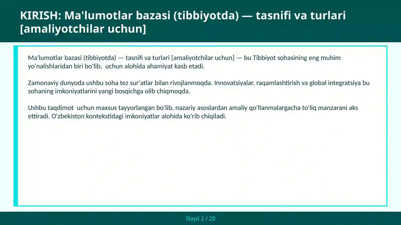 Ma'lumotlar bazasi (tibbiyotda) — tasnifi va turlari [amaliyotchilar uchun] 2