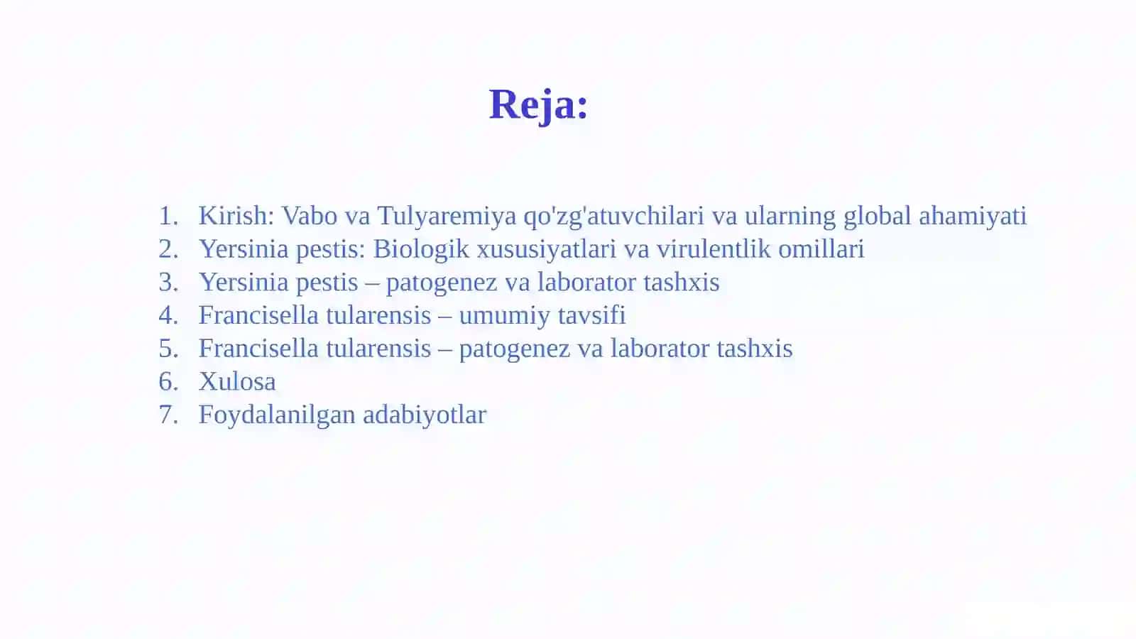 Yersinia pestis va Francisella tularensis: Keltirib chiqqan kasalliklar patogenez va laborator tashxisi 2