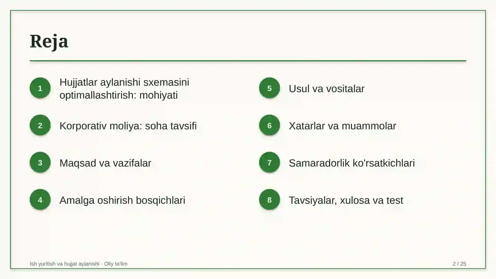 Korporativ moliyada hujjatlar aylanishi sxemasini optimallashtirish 2