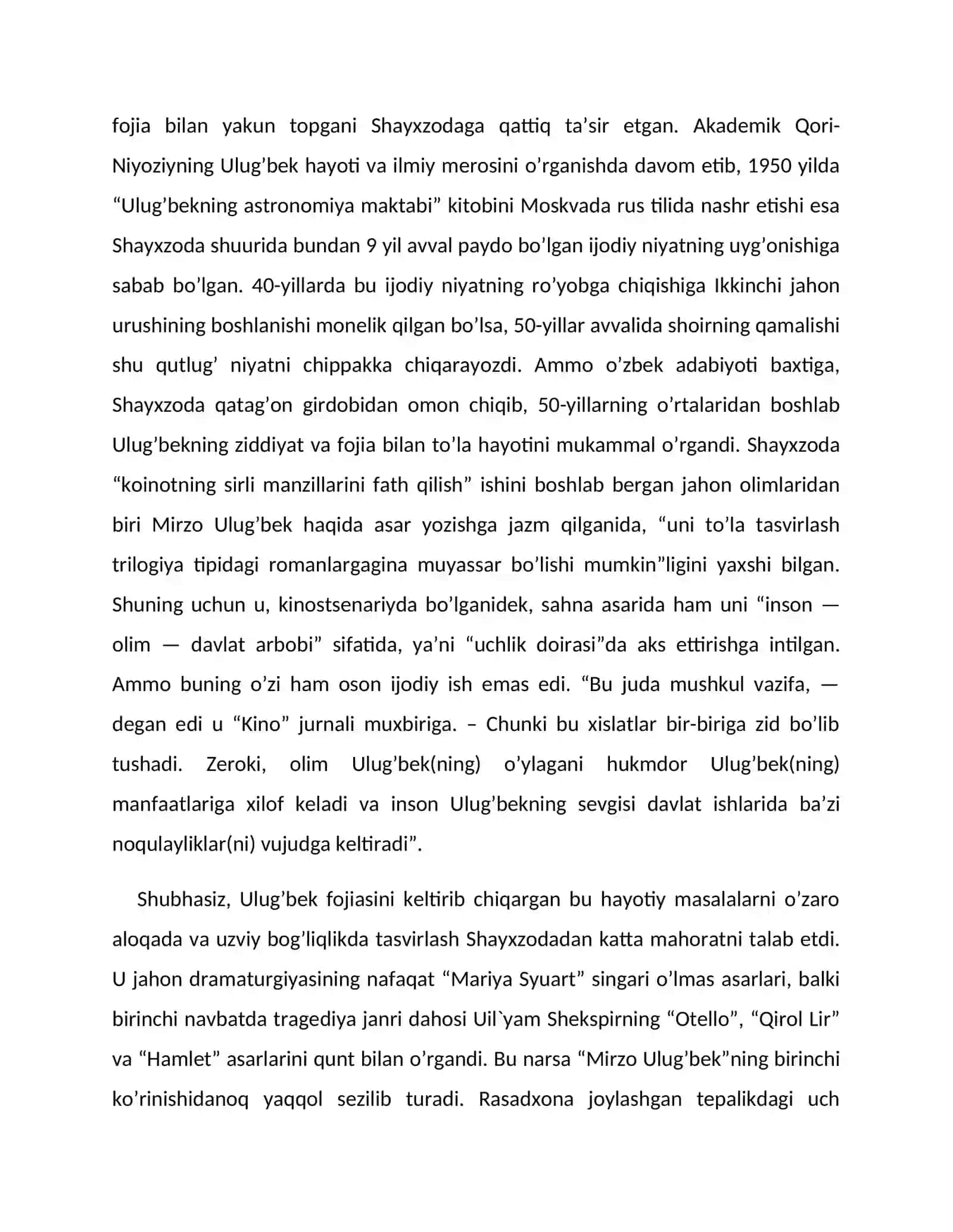 Maqsud Shayxzoda dramalarini qiyosiy-tarixiy metod asosida tahlil qilish 2