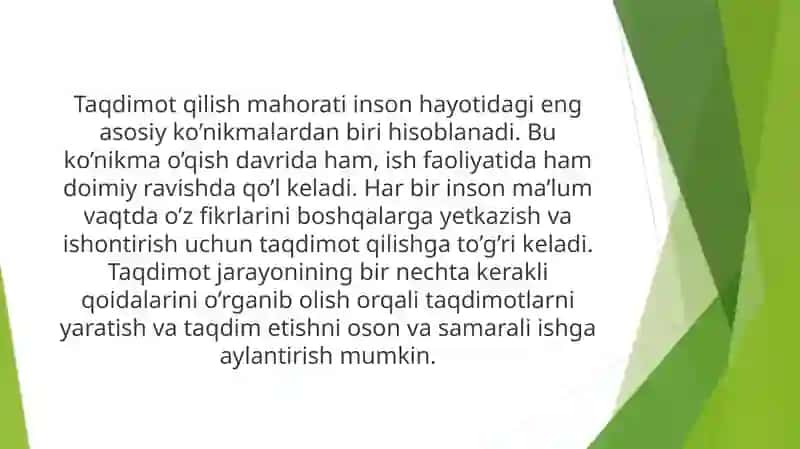 Taqdimot tayyorlash va taqdim etish usul va vositalari 2