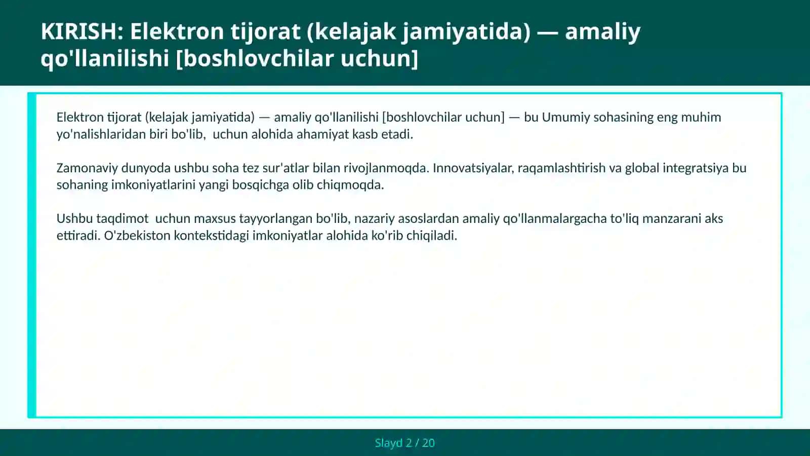 Elektron tijorat (kelajak jamiyatida) — amaliy qo'llanilishi [boshlovchilar uchun] 2