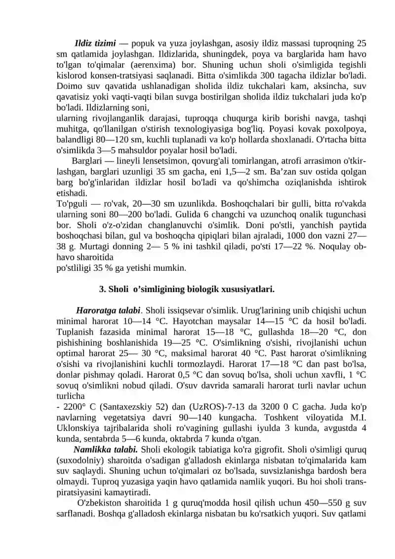 Sholi o’simligi va uni yetishtirish agrotexnikasi 2