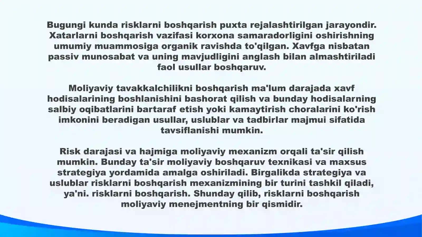 Moliyaviy xatar, moliyaviy xatar chegaralari va xedjirlash 2