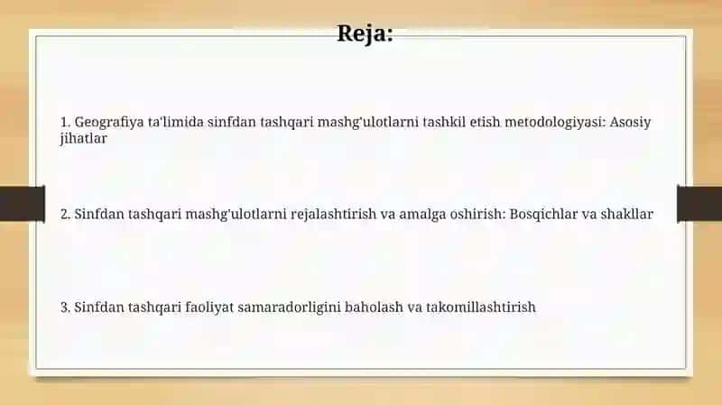 Geografiya ta'limida sinfdan tashqari ishlarni tashkil etish metodikasi 2