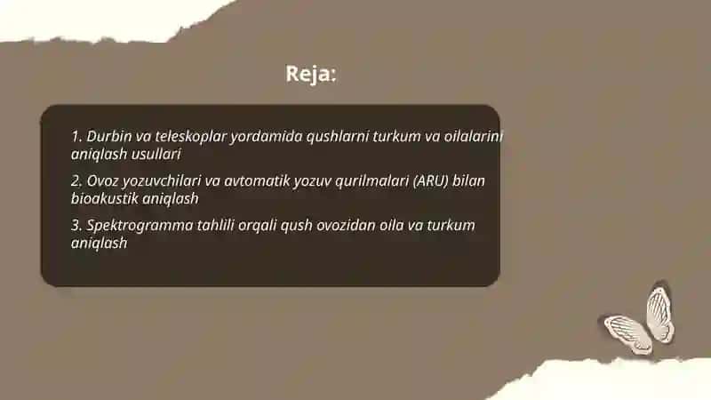Durbin va teleskoplar yordamida qushlarni turkum va oilalarini aniqlash usullari 2