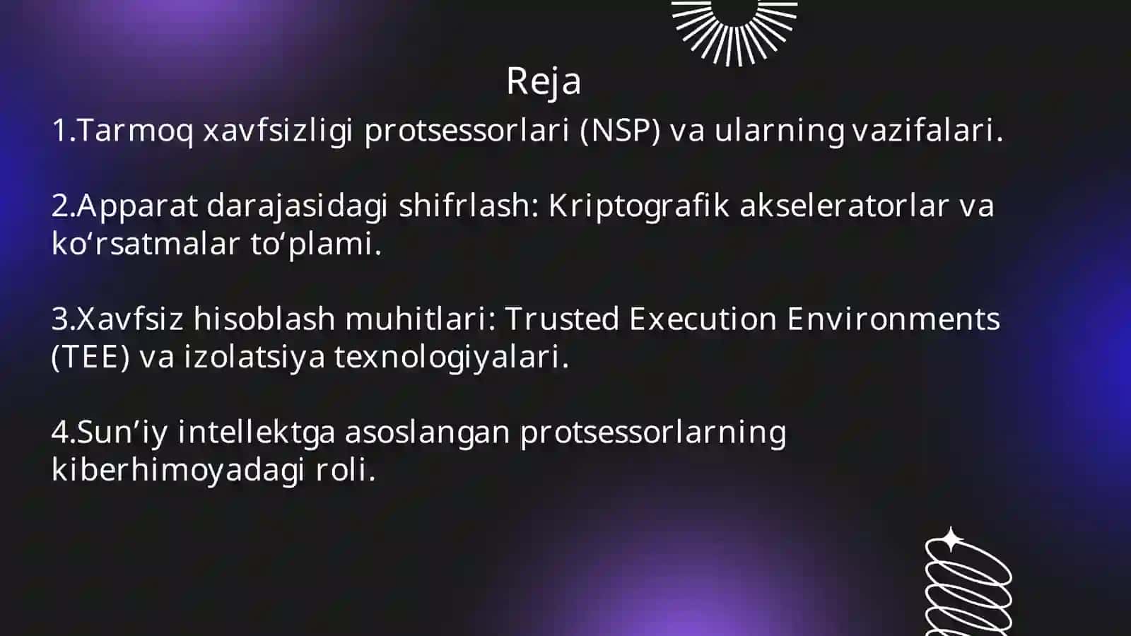 Tarmoq xavfsizligini ta'minlashda ishlatiladigan prossessorlar 2