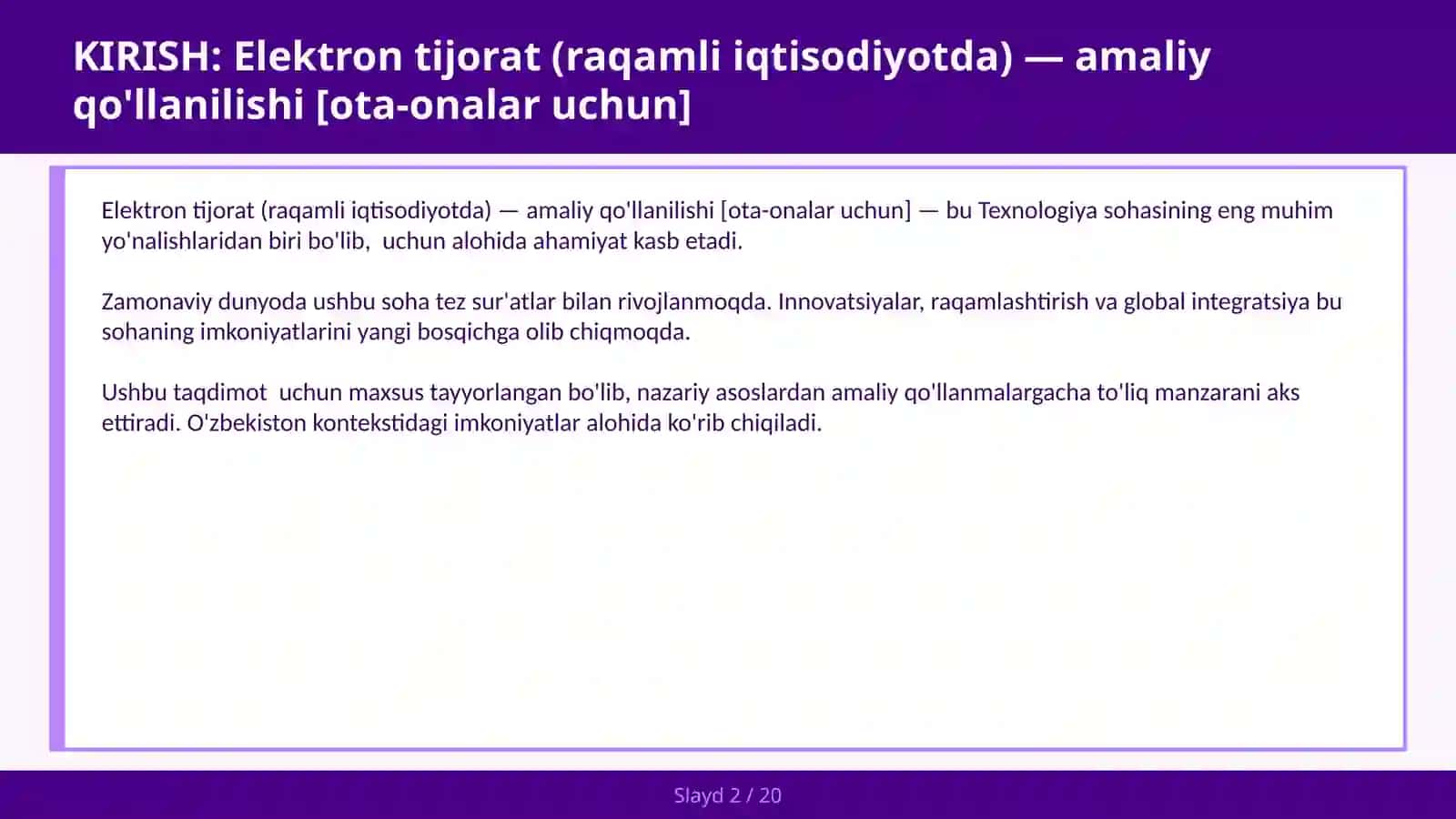 Elektron tijorat (raqamli iqtisodiyotda) — amaliy qo'llanilishi [ota-onalar uchun] 2