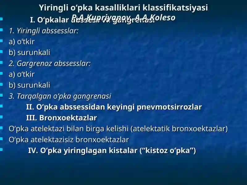 Yiringli O'pka Kasalliklari Klassifikatsiyasi 2