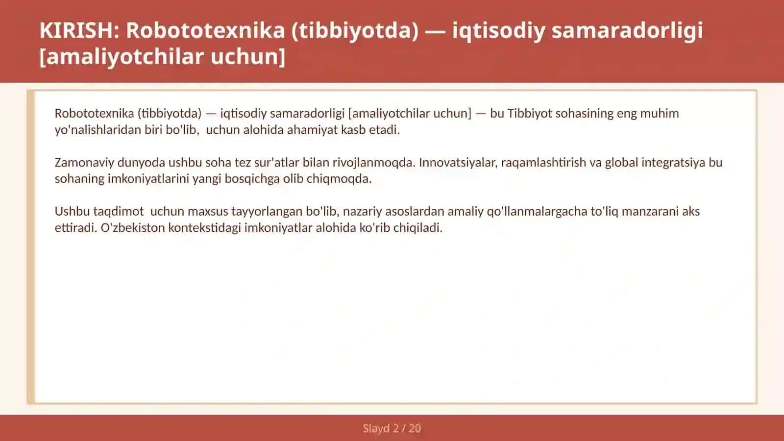 Robototexnika (Tibbiyotda) — Iqtisodiy Samaradorligi (Amaliyotchilar Uchun) 2