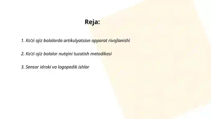 Koʻzi ojiz bolalar bilan olib boriladigan logopedik ishlar 2