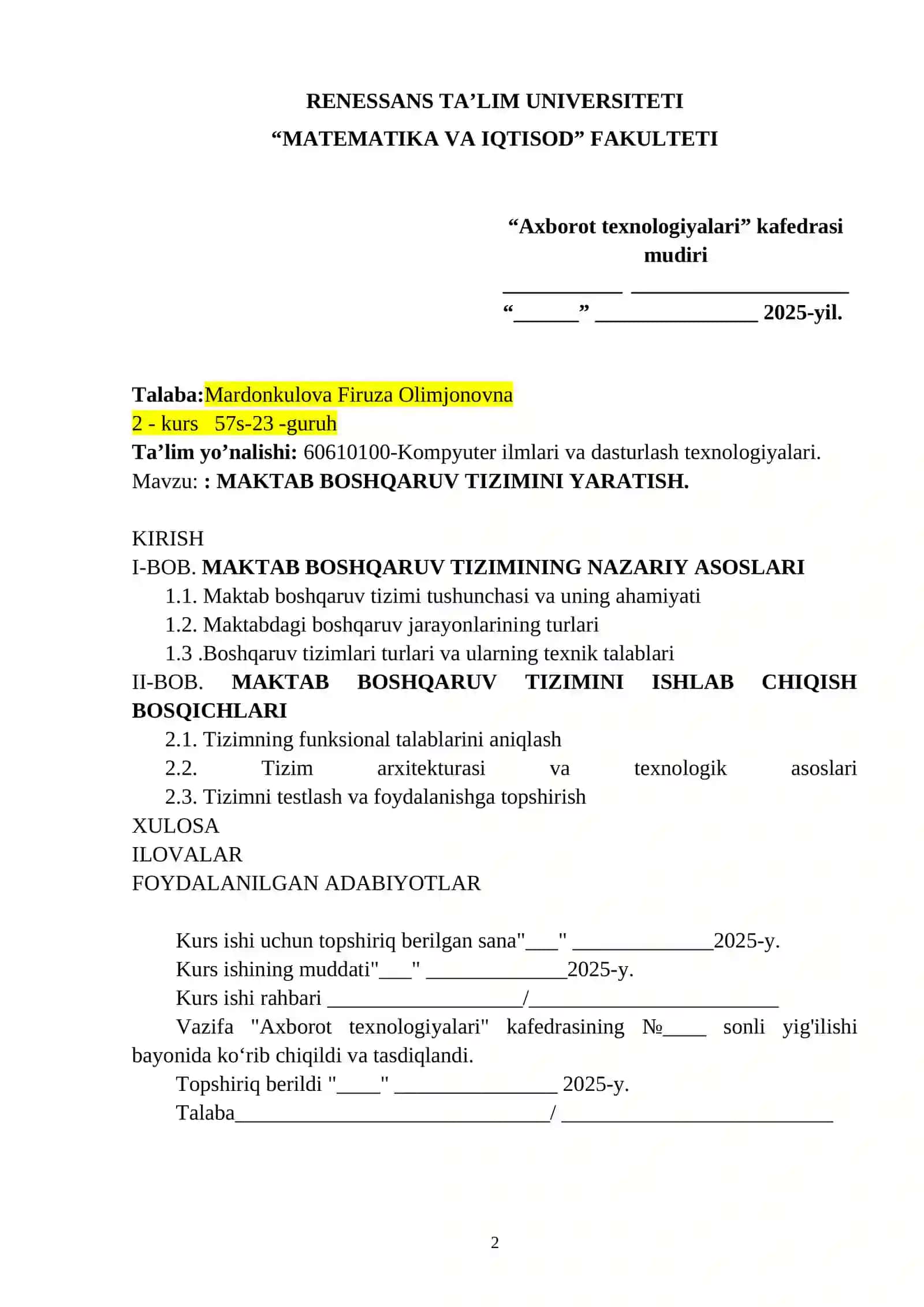 MAKTAB BOSHQARUV TIZIMINI YARATISH 2