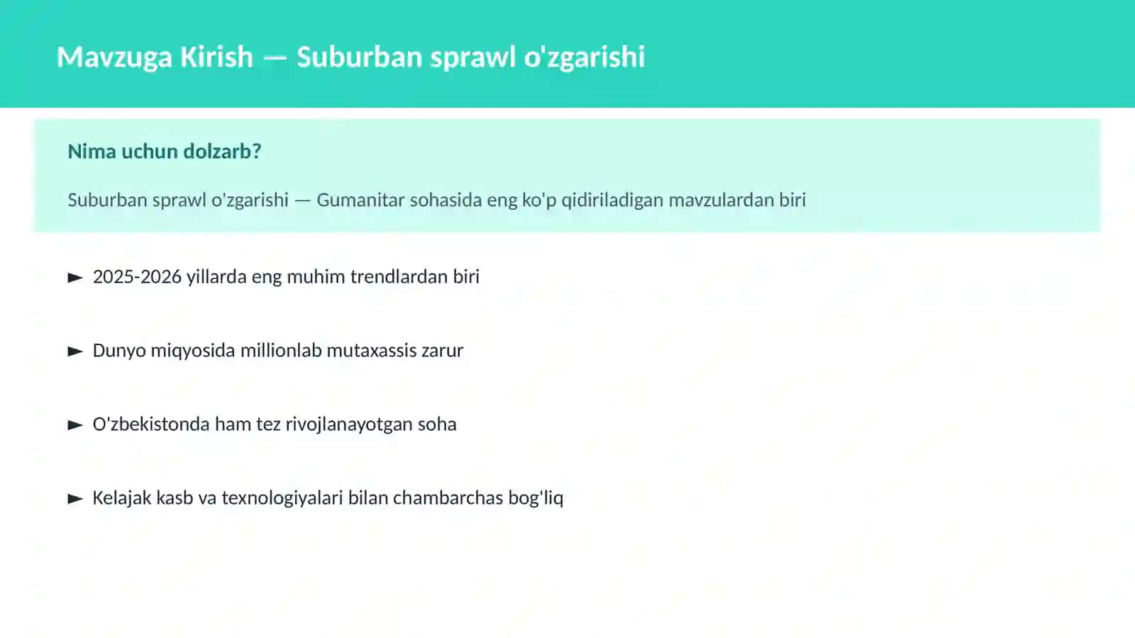 Suburban sprawl o'zgarishi 2