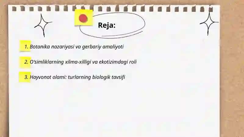 Tabiiy fanlar nazariyasi gerbariy o'simlik hayvonot olami xarita sxemasi ekologik madaniyat 2