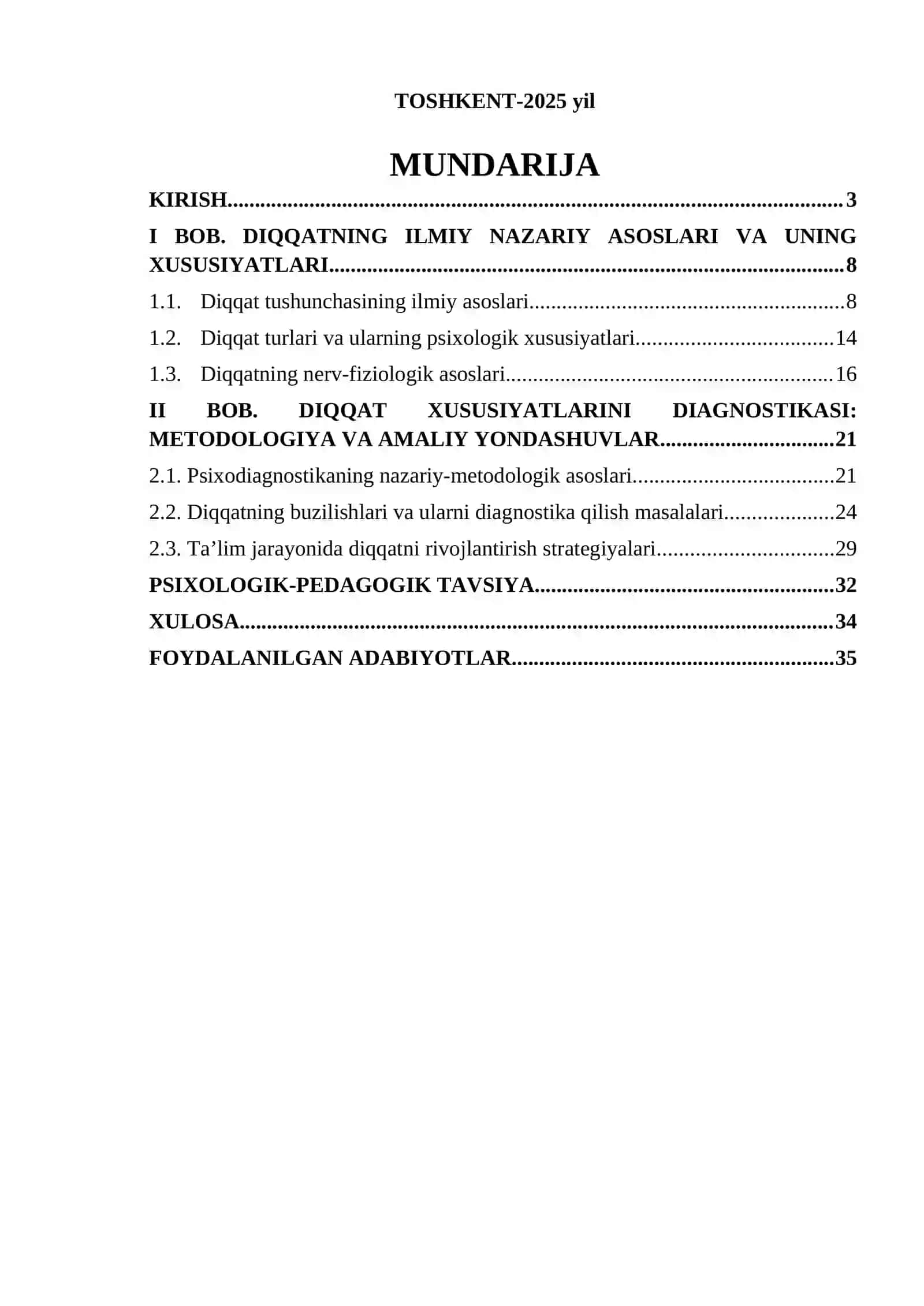 Diqqat xususiyatlari diagnostikasi kurs ishi 2