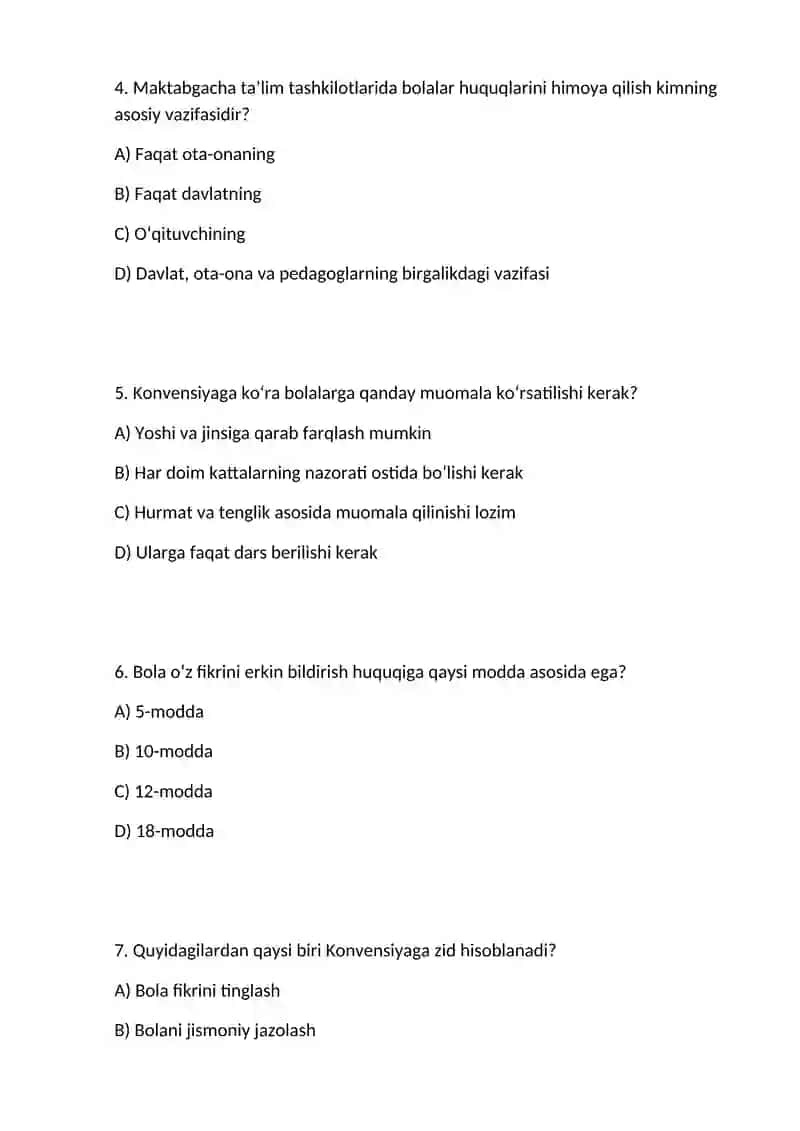 Maktabgacha ta'lim tashkilotlarida Bola huquqlari to'g'risida"gi BMT konvensiyasidan foydalanish 2