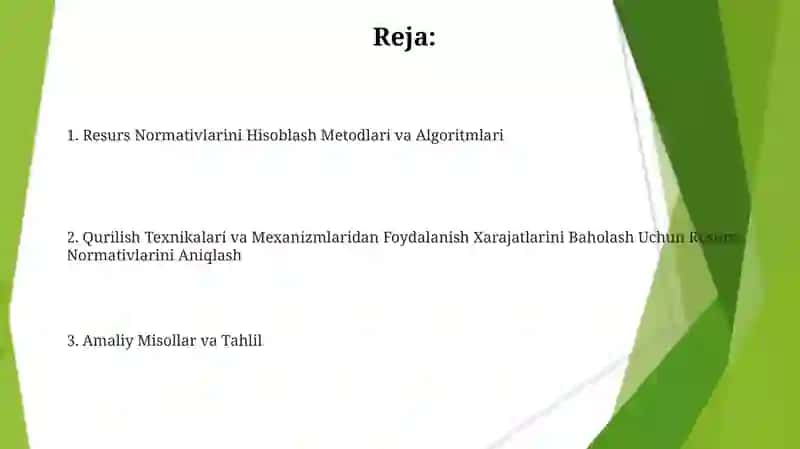 Resurs Normativlarini Hisoblash Metodlari va Algoritmlari 2