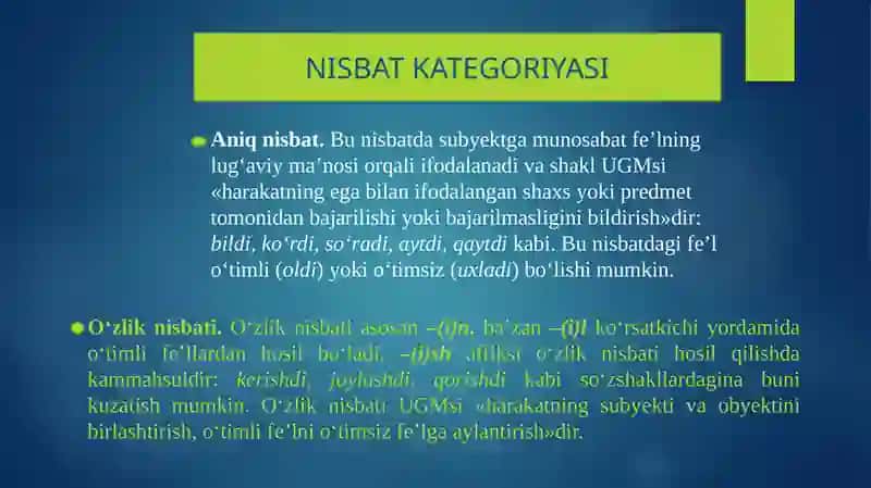 FE’LNING TASNIFLOVCHI KATEGORIYALARI 2