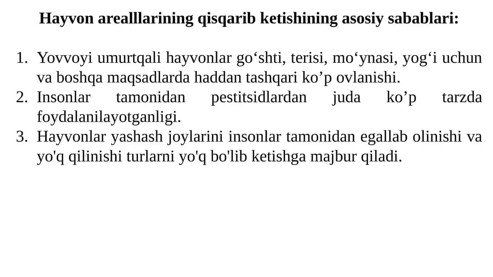 Hayvonarealllariningqisqarishsabablari 2